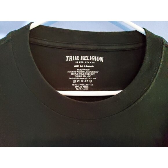True Religion Mens Graphic T-Shirt Black Green Print Cotton Short Sleeve Casual - Picture 2 of 4